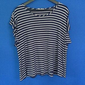 Prospect Blvd 2X Soft flutter Sleeve Navy Striped T-shirt